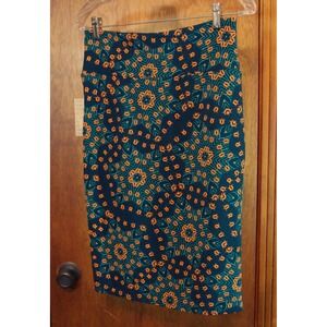 LuLaRoe Cassie Pencil Skirt Medium Teal Orange Geometric Kaleidoscope NWT